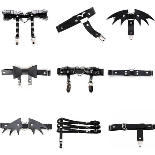 Newest Womens goth Sexy Elasticity Harness Heart Leg Chain Garter Belts Cosplay Spike High Quality Elastic Thigh Ring Garter