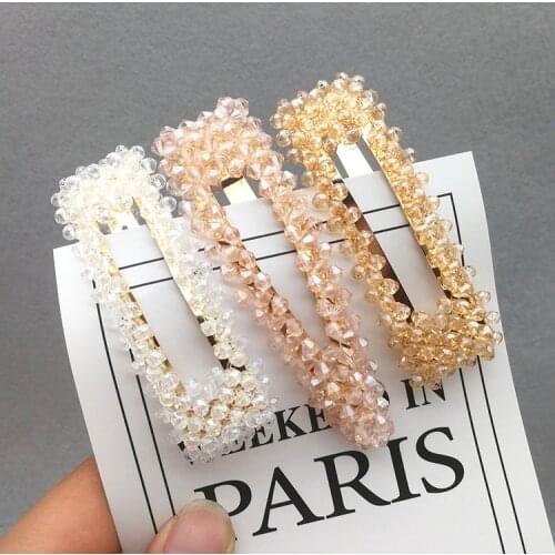 New Girls Woman Elegant Geometric Pearl Hairpins Hair Clips Alloy Barrettes Crystal Hair Accessories Hair Grips Headwear