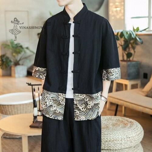 New Men Japanese Kimono Print Yukata Coat Samurai Crane Harajuku Style Japan Haori Cardigan Asian Chinese Traditional Costume