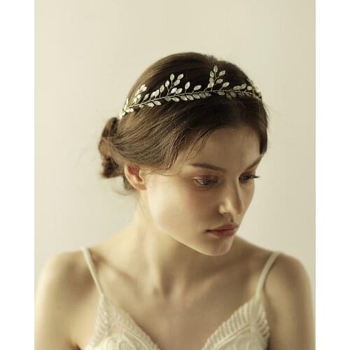 Romantic Sweetheart Bridal Headdress Crystal Rhinestone Leaves Hair Hoop with Ribbon for Wedding Perform Travel O858