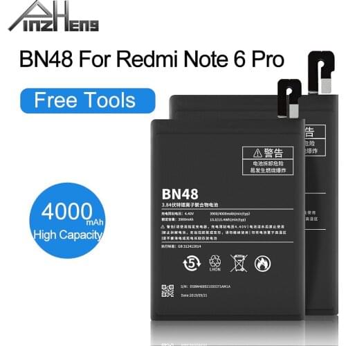 PINZHENG 4000mAh BN48 Battery For Xiaomi Redmi Note 6 Pro Battery High Quality Replacement BN48 Phone Bateria With Free Tools