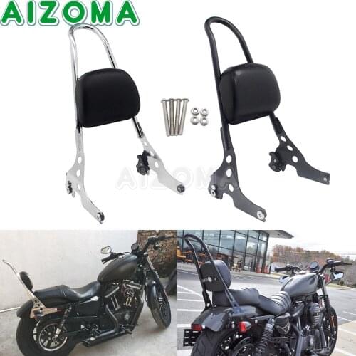 Motorcycle Adjustable Sissy Bar Backrest Passenger Pad For Harley Iron Sportster XL883 XL1200 C R S T N L Forty Eight 2004-Up