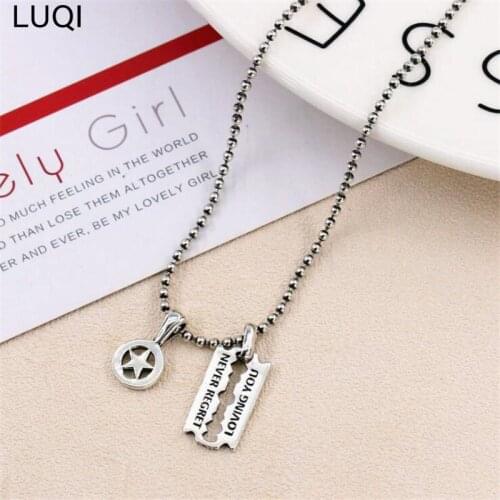 S925 silver vintage five-star Thai silver distressed European style razor blade design necklace N229