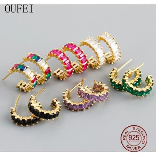 Colorful Shining Crystal Earring 925 Sterling Silver European And American Style Pierced Hoop Earrings For Women Fine Jewelry