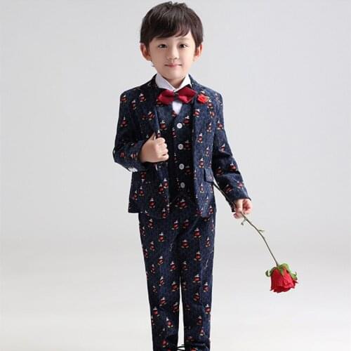 Boy Suits 5-Piece Set Wedding Suit Formal Dress Children Carnival Costume Tuxedo Kids School Uniform Elegant Baby Clothing Sets
