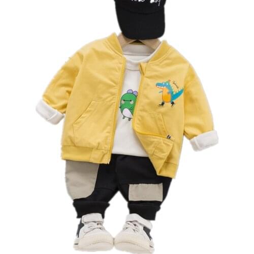Spring Autumn Cartoon Cotton Children Clothes Baby Girls Boys Jacket T-shirt Pants 3Pcs/Sets Tracksuits Kids Casual Sport Suits
