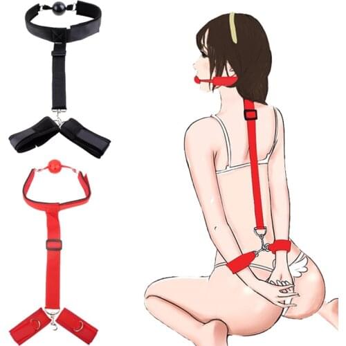 Female Leather Handcuffs Neck Mouthball Wristband Fetish Bondage Erotic Sex Toys Bdsm Restraint Sex Toy For Couple Adult Sexy Ga