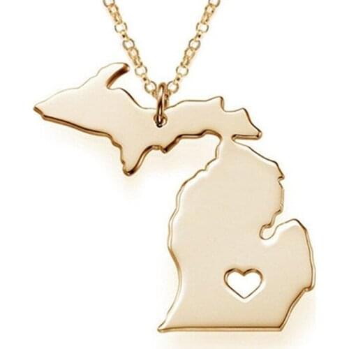 Women Dianty Necklaces Michigan State Pendant Necklace MI State Map Statement Necklace