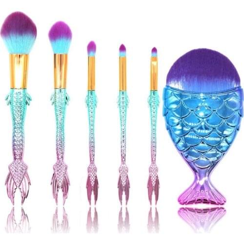 FishTail liquid Foundation 6pcs Makeup Brush Set Powder Eyeshadow Make up Brushes Contour Blending Cosmetic tools