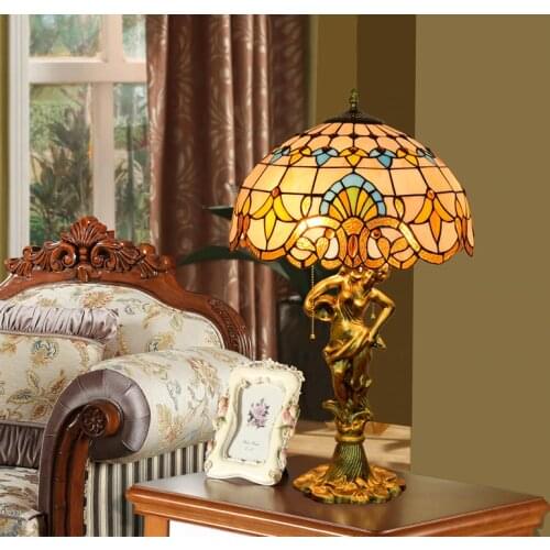 16 inch European Baroque classic vintage alloy lamp Tiffany stained glass living room dining room bedroom bedside table lamp