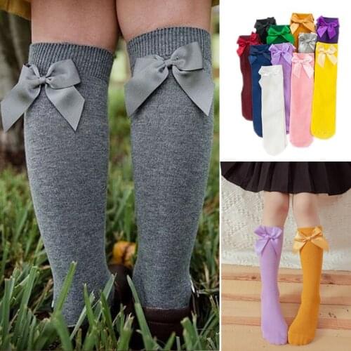 2020 Baby Girls Socks New Toddlers Girl Big Bow Knee High Long Soft Kids Socks Bowknot 100% Cotton 2-12 Years Newborn Socks