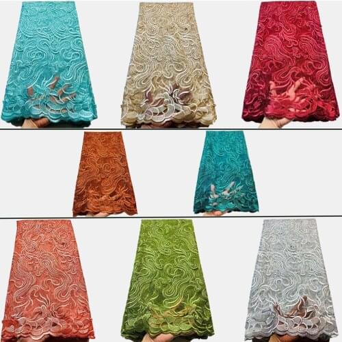 2021 French Mesh Embroidered Fabrics 5 Yards Beads Hot Drilling Cotton Solid Color Pattern Cloth For Sewing And Dress 2318B1