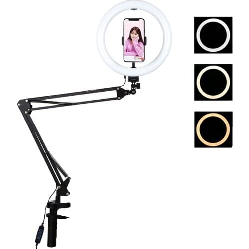 26CM LED Ring Selfie Light 128 LED With Phone Holder LED Camera Clip Dimmable USB Photo Selfie Lamp For Makeup Live Video Stream