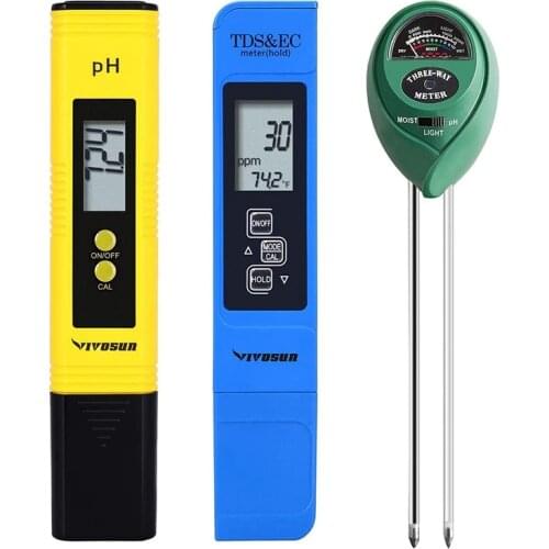 3 Pack PH Meter TDS PPM Meter and 3 in 1 Soil PH Tester PH/EC Digital Kit for Home, Garden, Lawn, Farm