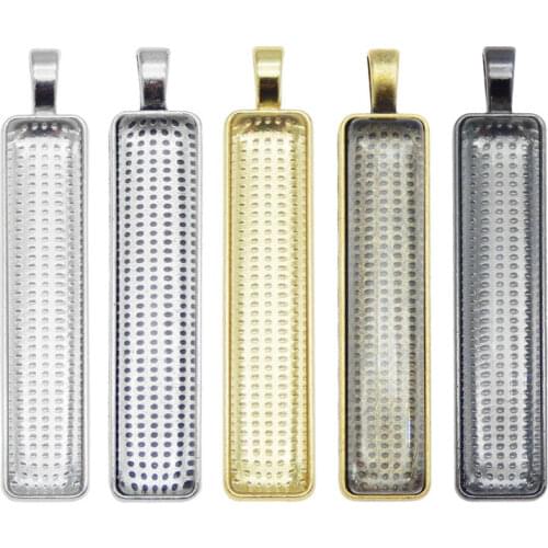 5sets Rectangle Glass Cabochon Settings Gold Black Blank Cameo Base Trays Bezels Jewelry DIY Pendants Making Findings