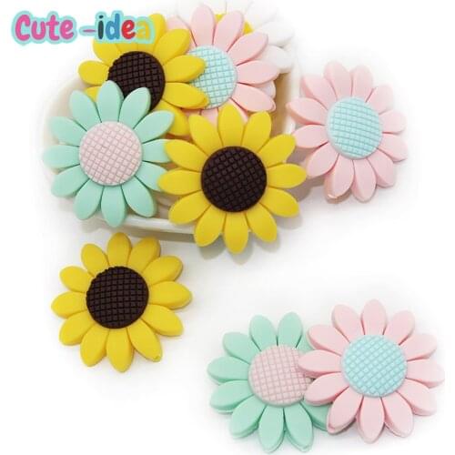 Cute-Idea Silicone Sunflower Beads 8pcs Teething Pacifier Chain Accessories Baby goods Food Grade Teether Baby shower gifts