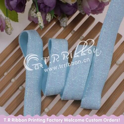 #90117 Glitter metallic thread FOE for hair tie bands, 5/8" glitter fold over elastic with metallic thread 100 yards/lot