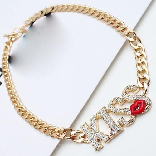 Sparkling Gold Color Crystal Collar Chain Choker Necklace Bridal Women Wedding Party Rhinestone KISS Choker Jewelry Gifts