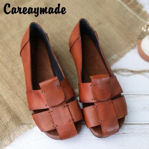 Careaymade-Summer New Leather Handmade Shoes Female Casual Low Heel Toe Flat Mothers Shoes Simple Comfortable Loafers,4 colors