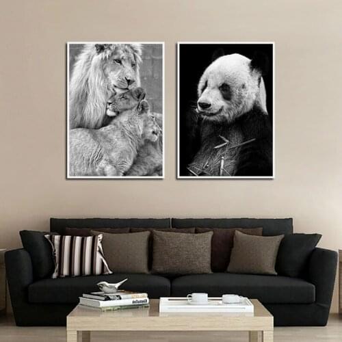 Black and White Animals Panda Lions Paintings Wall Art Nordic Canvas Prints and Posters Living Room Bedroom Corridor Decoration