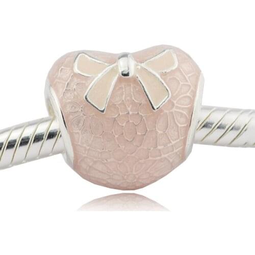 CKK 925 Sterling Silver Pink Bow & Lace Heart Charms Beads for Jewelry Making Fit Europe Bracelets DIY Gift kralen