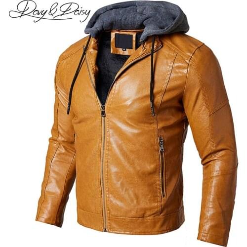 DAVYDAISY 2019 New High Quality PU Leather Jackets Men Autumn Winter Hooded Causal Fashion Men Jacket Jaqueta Masculina DCT-261