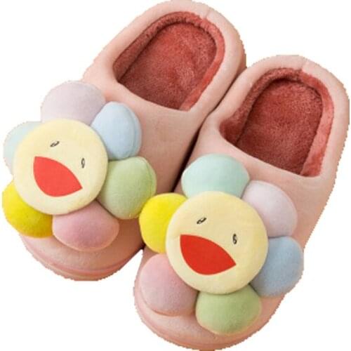 Kids Shoes Winter Warm Cotton Indoor Slippers Print Sun Flower and Smiley Anti-Slippery Cute Slippers for Girls Boys Fashion New