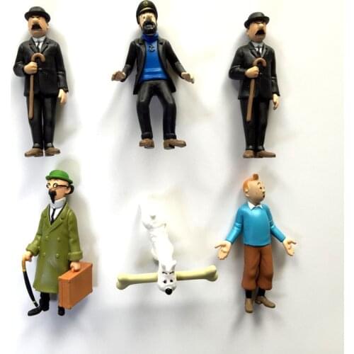 6pcs/lot The Adventures of Tintin PVC Action Figures Tintin Snowy Dog Collectible Model Toys Dolls in opp bag