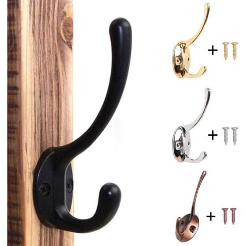 1Pc Wall-mounted Clothes Hook Hook Heavy Duty Double-hung Hook Screws with Hook 2 Clothes Alloy Hook Hat Aluminum Simple Q9O7