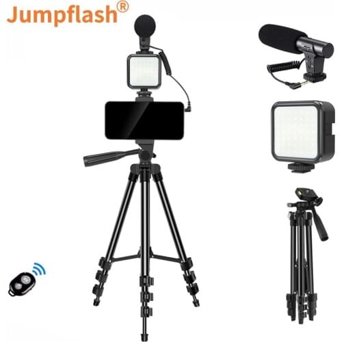 Jumpflash Vlog Selfie Live broadcast Photography Suit With Microphone LED Fill Light adjustable Tripod For Smartphone Camera