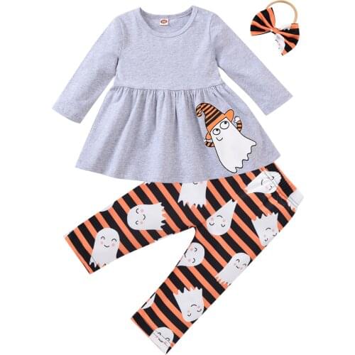 Newborn Toddler Baby Girls Clothes Sets Halloween Fall Outfits Long Sleeve Ruffle Shirt Tops + Leopard Pants + Headband Set 2-7Y