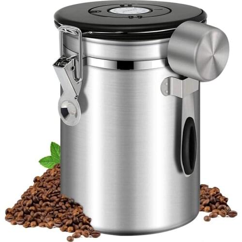 Coffee Storage Container Airtight Stainless Steel Coffee Canister Vault Coffee Bean Container with CO2 Valve to Keep Beans Fresh
