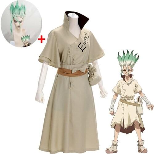 Anime Dr. Stone Senku Ishigami Cosplay Costume Senku Halloween Christmas Carnival Party Costume Adult White Male Full Set Wig
