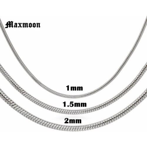 Maxmoon 1/1.5/2mm Width Stainless Steel Snake Chain Necklace Silver Color For Boy And Girl High Quality Jewelry Accessories