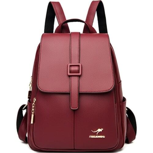 Women Casual Backpack Simple Zipper Solid Color High Quality Leather Soft Vintage Female Backpack Teenage Girls School Bags Sac