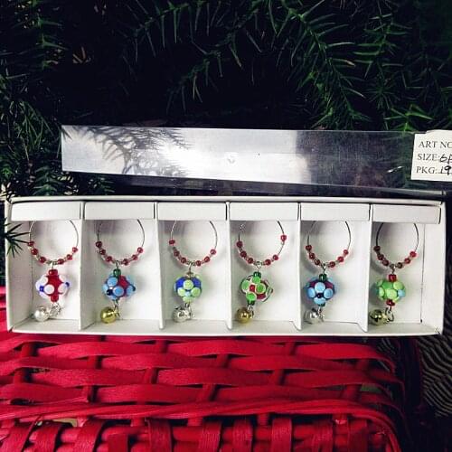 6pcs Murano hand blown glass crafts table decorations ornament pendant cup marker wedding birthday party Wine glass charms set