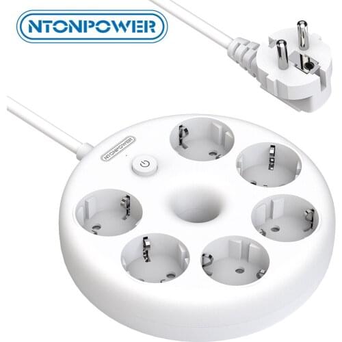 NTONPOWER Wall Mounted Power Strip 6 AC Socket EU Plug Network Filter for Home Office Tabletop Extension Socket