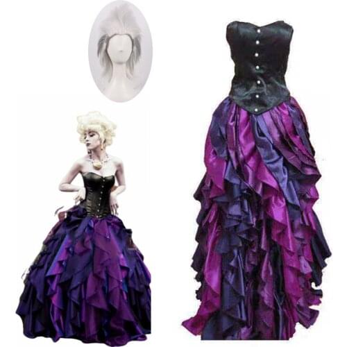 2020 New The Little Mermaid Dress Sea Witch Ursula Princess Dress Cosplay Purple Costume Halloween cosplay costumes and wigs