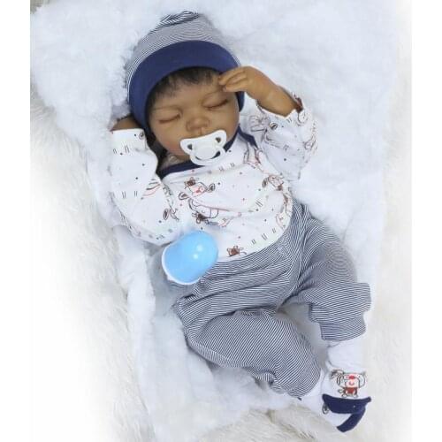 NPK 50CM Flexible Bebe Doll Reborn Baby boy alive Black Skin African American Baby Handrooted Hair play house toys