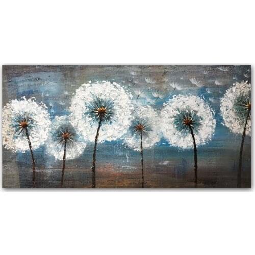 Dandelion Flower 100% Hand-painted Textured Floral Canvas Oil Painting High Quality Modern Wall Hangings Artwork Wall Decor Art