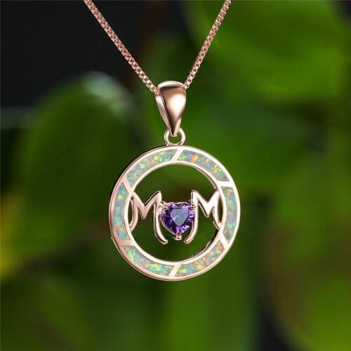 Vintage Female Heart Crystal Pendant Necklace Classic Rose Gold Color Chain Necklaces For Women Round Hollow Opal Mom Necklace