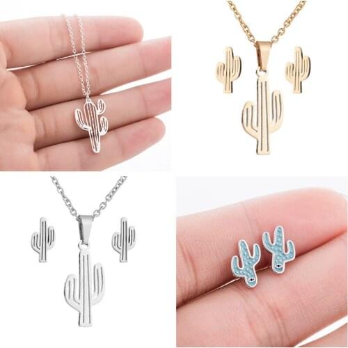 Desert Cactus Jewelrys Accessories Bohemian Cactus Necklaces for Women Kids Stainless Steel Chain Necklace Collier Femme