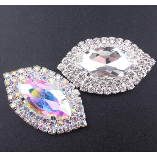 Pulaqi Horse Eye Sewing Rhinestones Glass Rhinestones Button Flat Back AB Rhinestone for Clothing DIY Crafts Jewelry Appliques