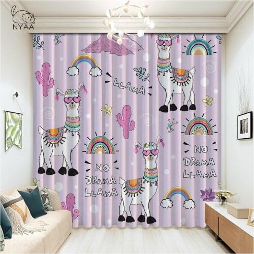 Romantic Llama Alpaca With Floral Curtain Scandinavian Style Pink Curtains Blackout ChildrenS Curtains Room Girl Micro Shading