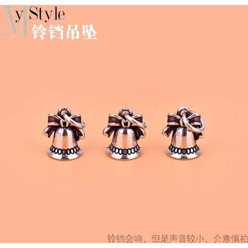 Jewelry DIY accessories Thai silver Christmas bow bell pendant S925 Sterling Silver retro Necklace Pendant with beads
