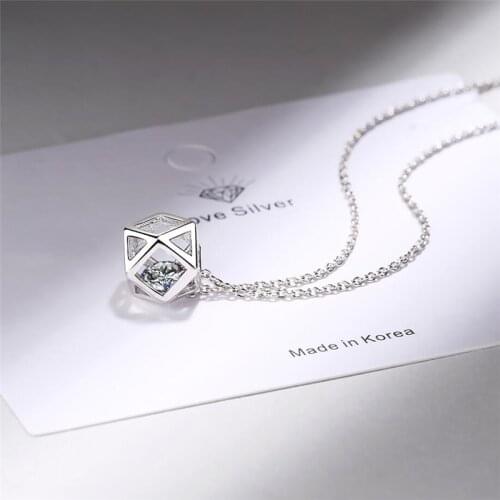 Sole Memory Sweet Geometry Zircon Cubes Pendant 925 Sterling Silver Clavicle Chain Female Necklace SNE413