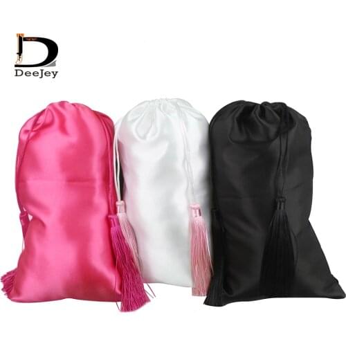 Stock blank 18x30cm satin silk packaging bag for virgin hair extensions or hair bundle gift white black hot pink color option