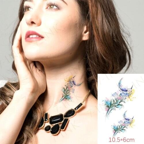 Waterproof Temporary Tattoo Stickers Womens Watercolor Moon Flower Bouquet Body Art Tattoos Arm Fake Tatto Flash Tatoo For Men