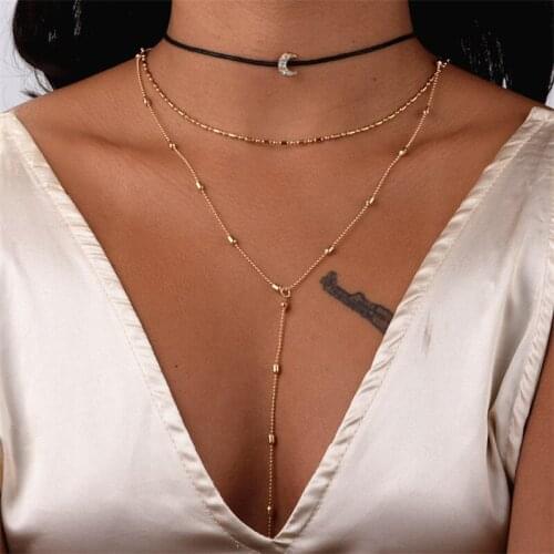 Woozu Simple Fashion Multilayer Necklace & Pendant Vintage Moon Choker Necklace For Women Gold Collier Femme Party Jewelry Gift