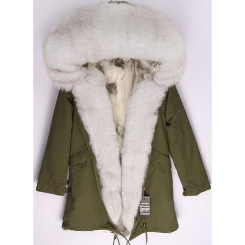 Fashion Women Thick Warm Streetwear Long Parka Real Fur Coat Winter Jacket Real Fox Fur Collar Hood Natural Rabbit Fur Inside